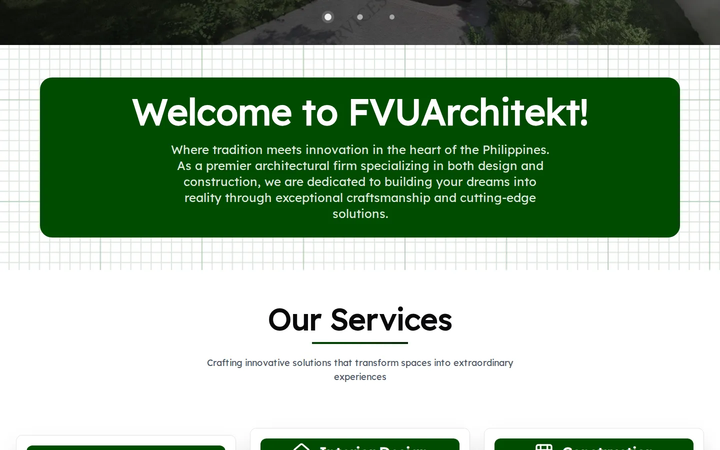 Welcome banner and the Our Services heading