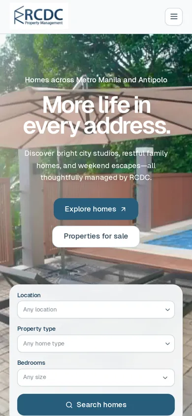 RCDC home page on a phone