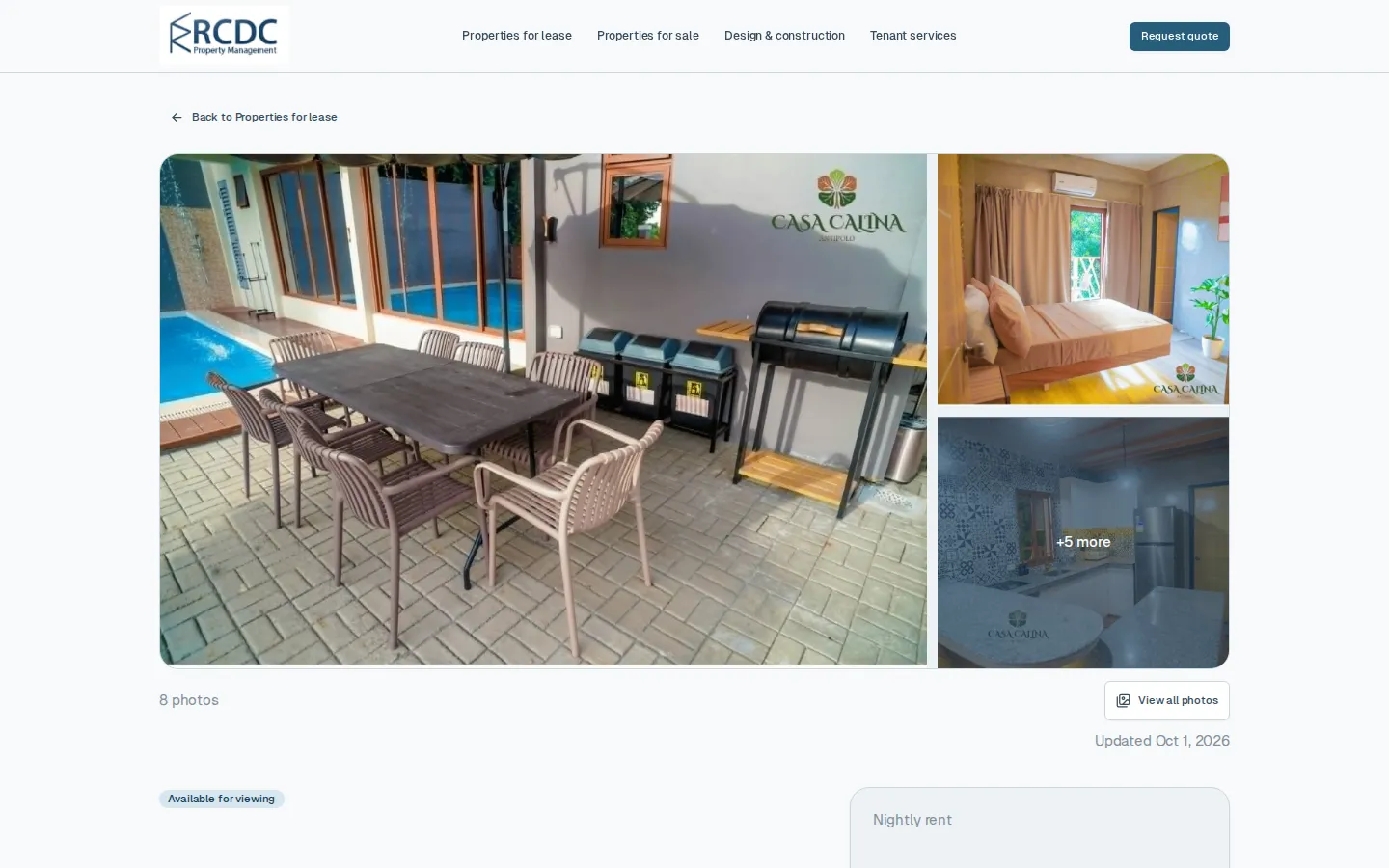 Casa Calina property page with a photo grid